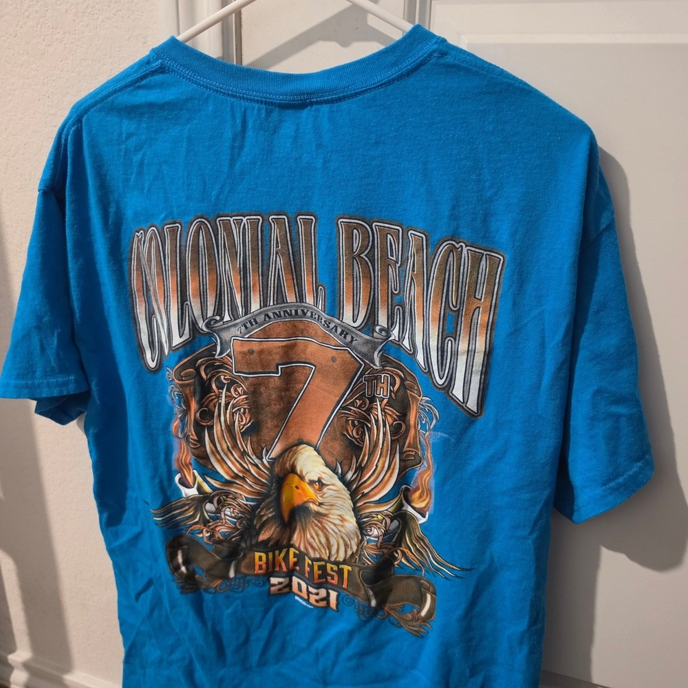 Gildan Colonial Beach Bike Fest 2021 7th Anniversary Eagle Blue T-Shirt Mens L
